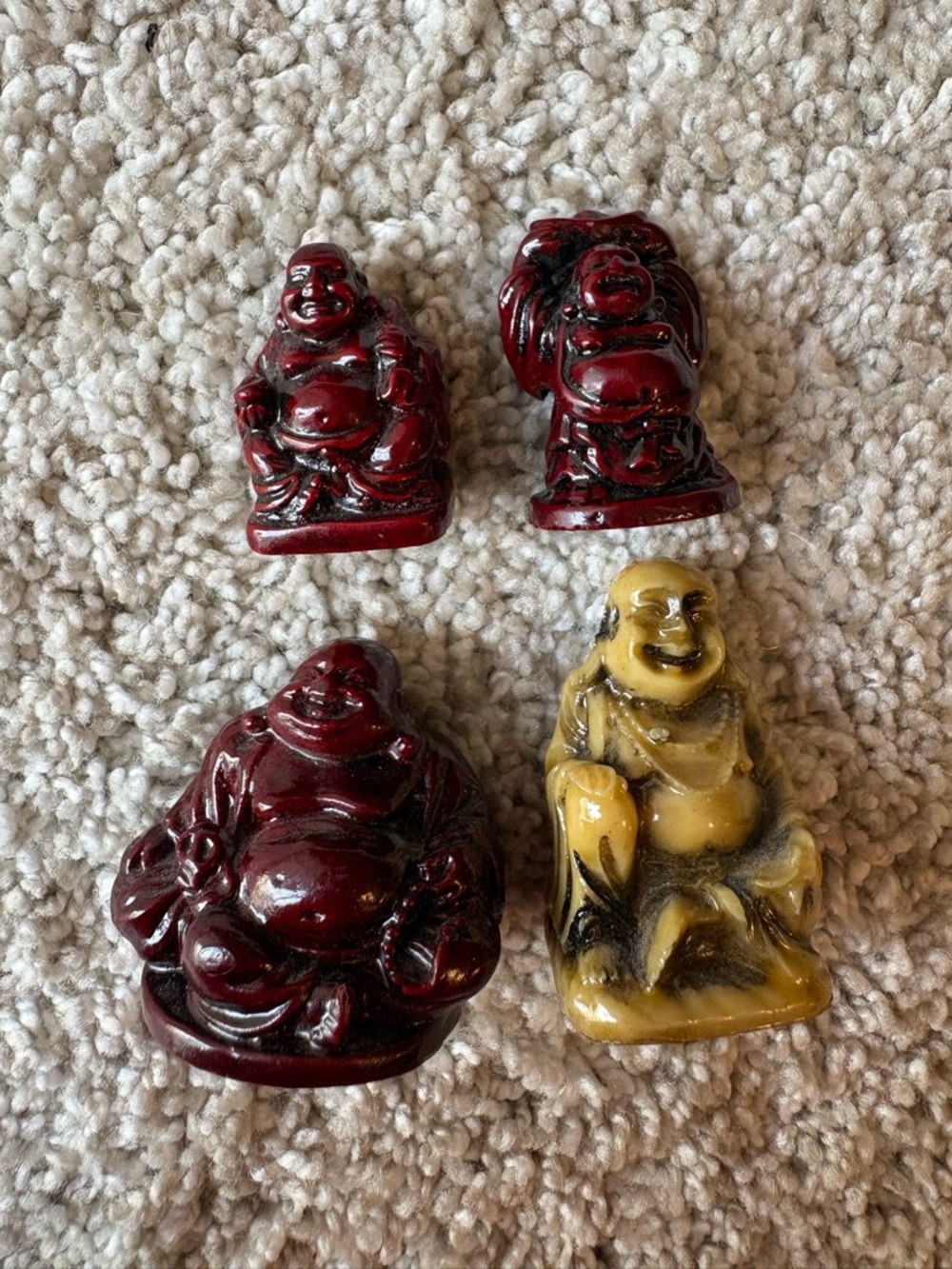 Set of 4 Miniature Small Laughing Buddha Statues Figurines collection